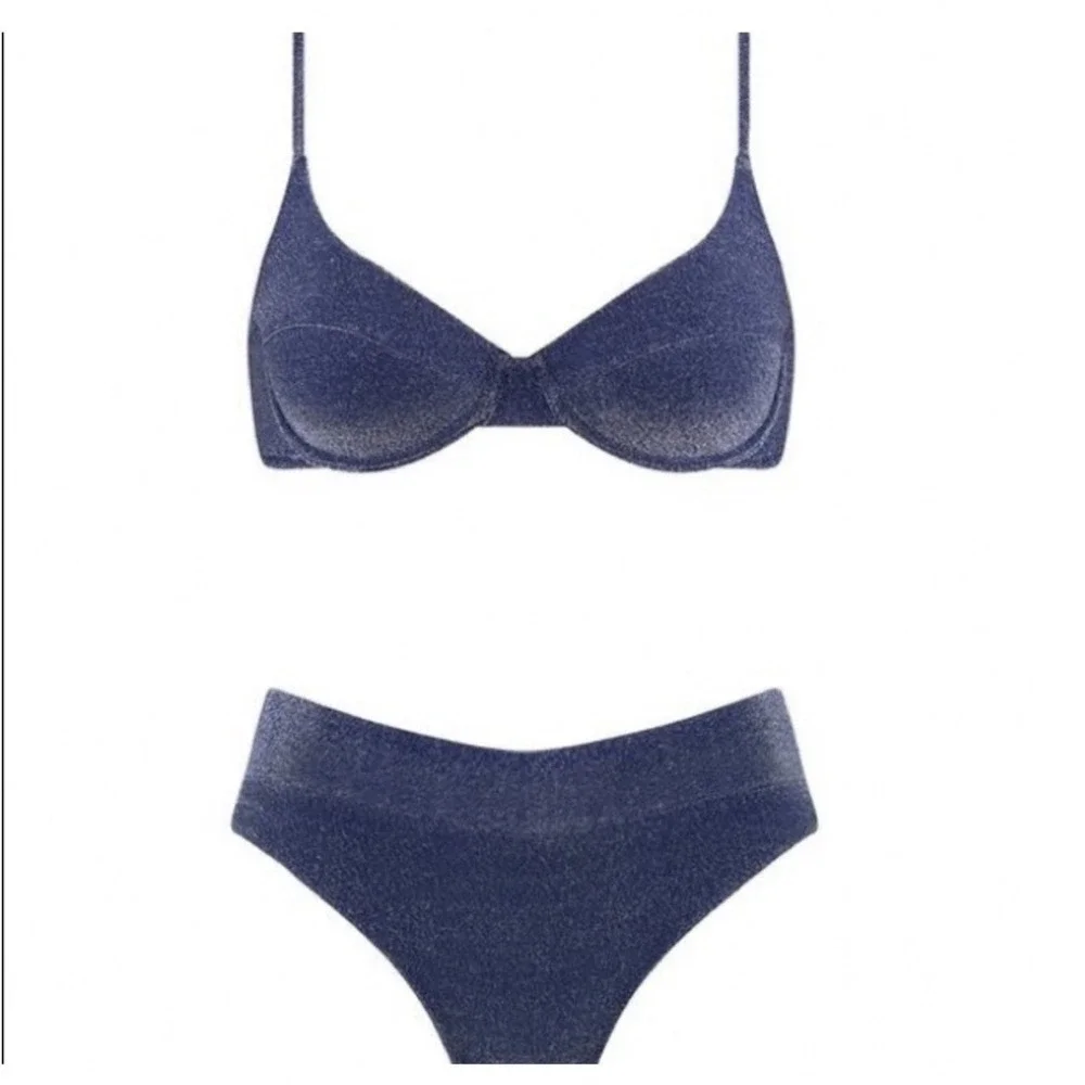 Triangl Mica Riverside Sparkle Bikini Set Navy Blue Metallic Underwire Medium